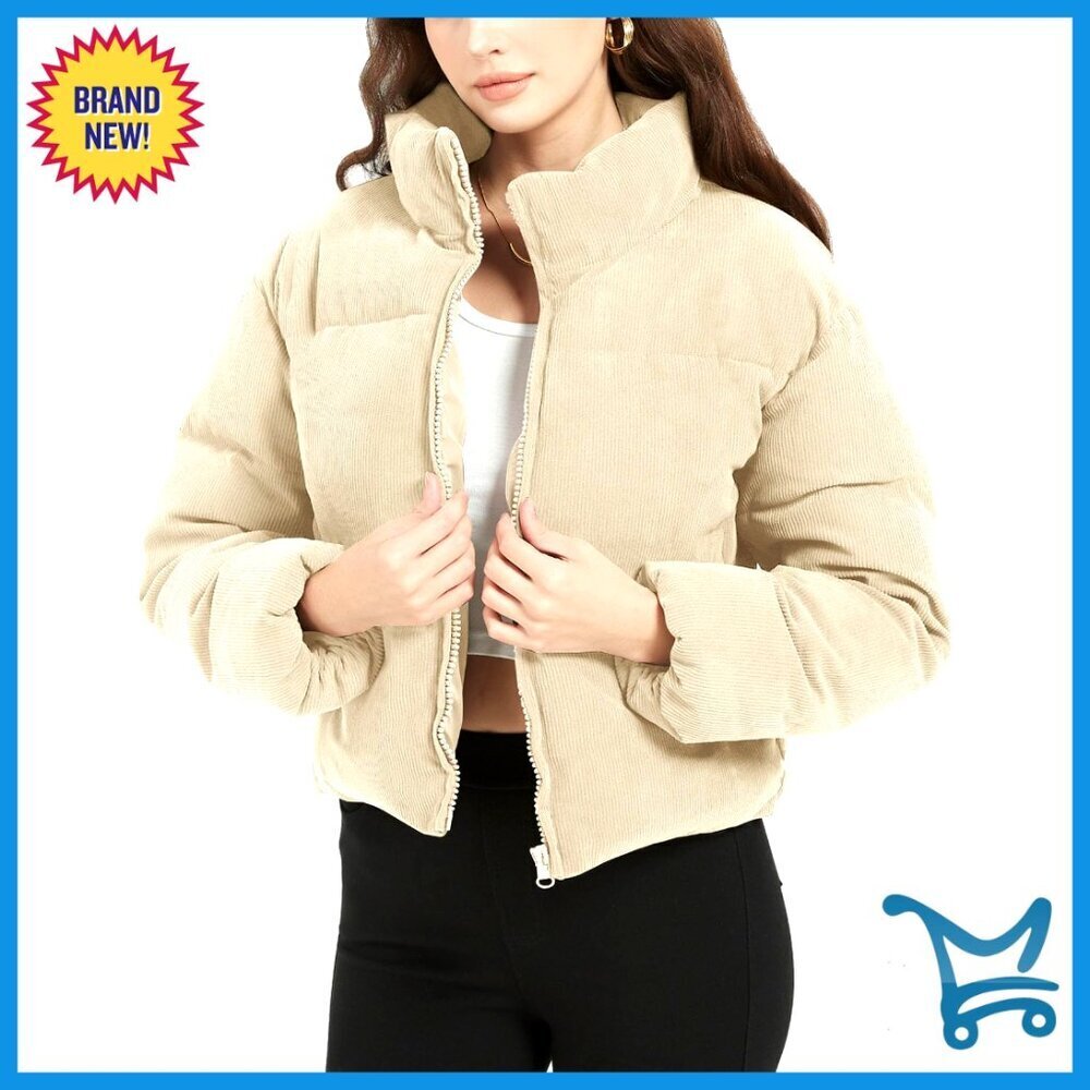 Cropped Corduroy Puffer Jacket Quilted Down Oversized Chic Winter Warm